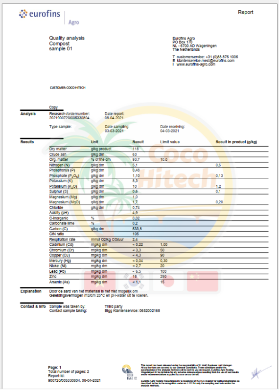 Coco peat test report