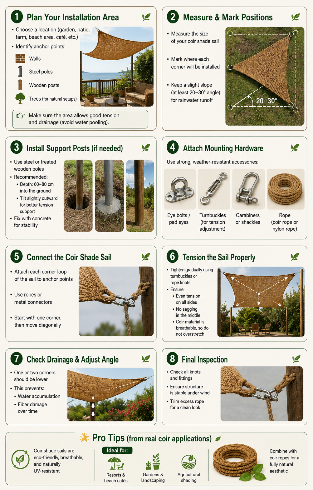 GUIDLINE TO INSTALL COIR FIBER SHADE SAIL